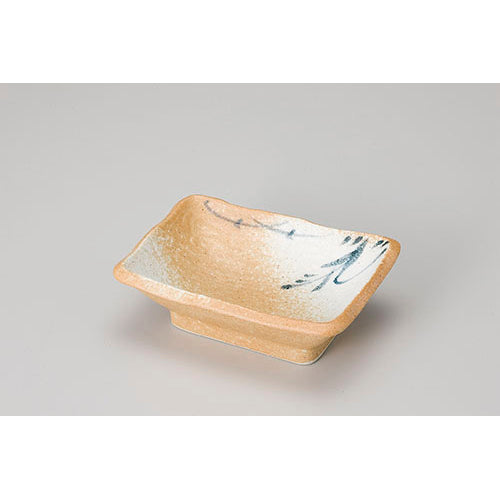 071-31 志野芦絵木目彫角小鉢