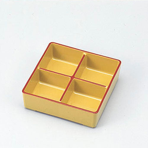 305-31131 正角4つ仕切鉢 クリーム天朱