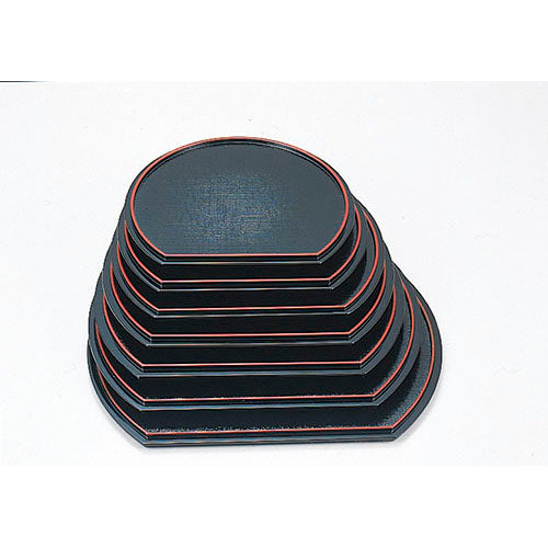 布目両面半月盆 表:朱 裏:黒天朱布目