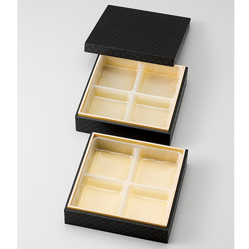 127-10005 市松柄黒6.5寸2段中十字仕切付<63セット入>