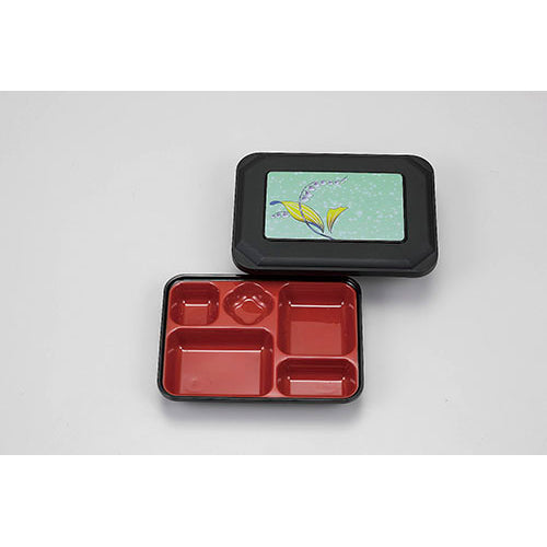 115-10015 弁当容器 二色副食 <身>黒内朱<蓋>黒スズラン