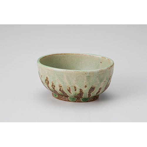 071-27 土物・ビードロひわ小判型小丼