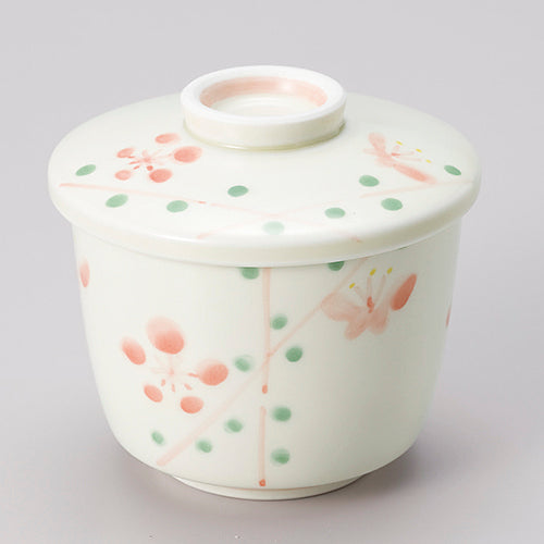 074-4 淡黄赤花蒸し碗