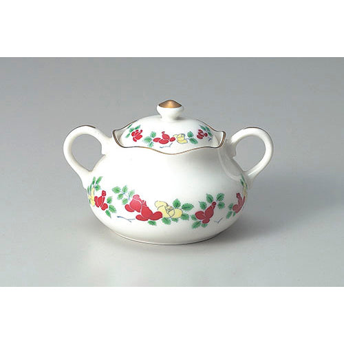 077-26 錦バラ絵蓋物 赤