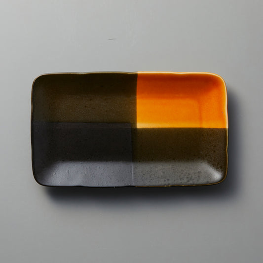 005-82　元禄塗分長角皿(小)　茶