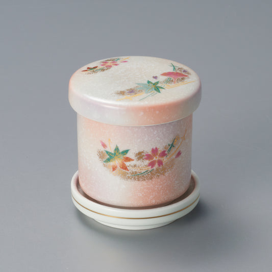 077-68　赤紫吹寄せ春秋つまみ付むし碗　台皿付