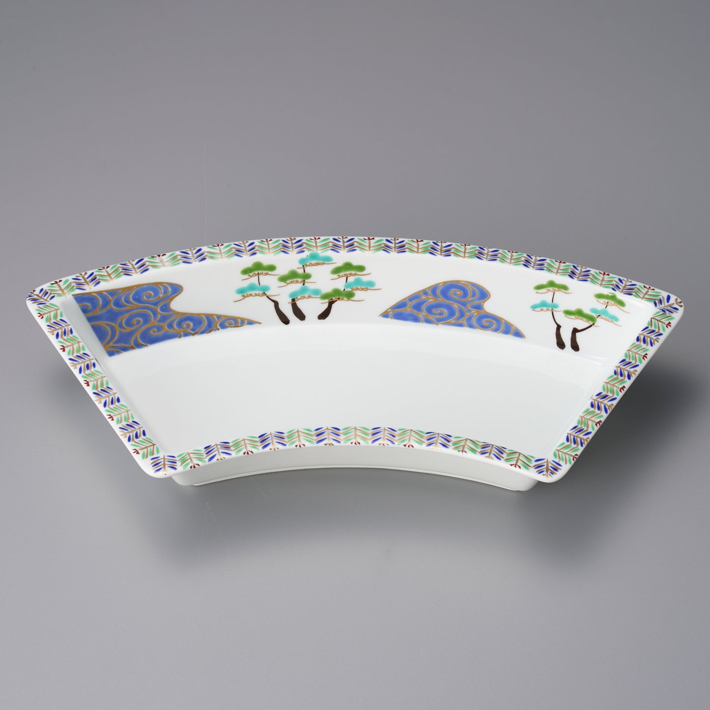 077-83　錦黄松扇形向付　大