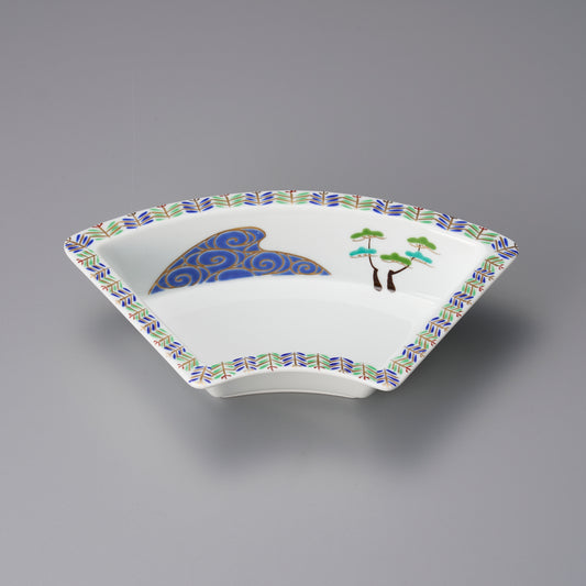 077-84　錦黄松扇形向付　小