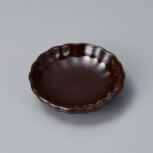 077-94　茶釉菊割小皿