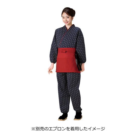 171-48020-L　綿作務衣　新麻の葉・紺