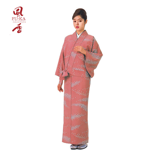 リボン型二部式着物　桜横流吹き・ピンク