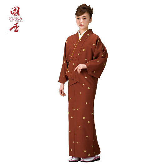 二部式着物　花の丸・エンジ