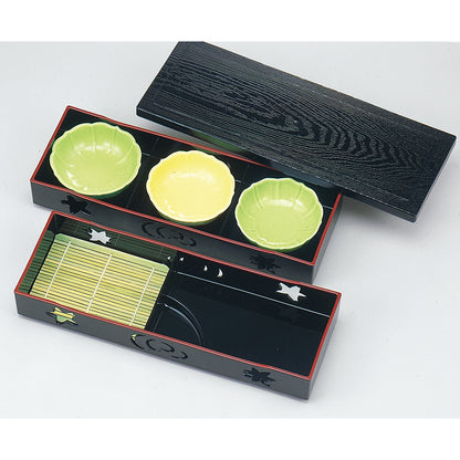 300-36321　花吹弁当　3つ仕切　黒天朱