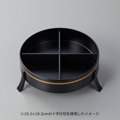 435-46221　7寸三ツ足皿　黒上金線