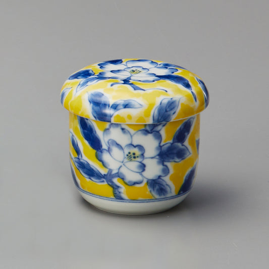 522-00020　黄彩花紋蒸し碗