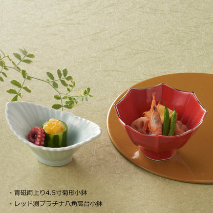 534-00139　八角高台小鉢　レッド渕プラチナ