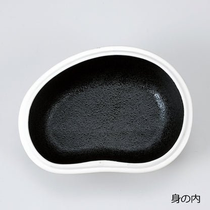 535-00022　黒散らしラスターまゆ型蓋物(中黒)