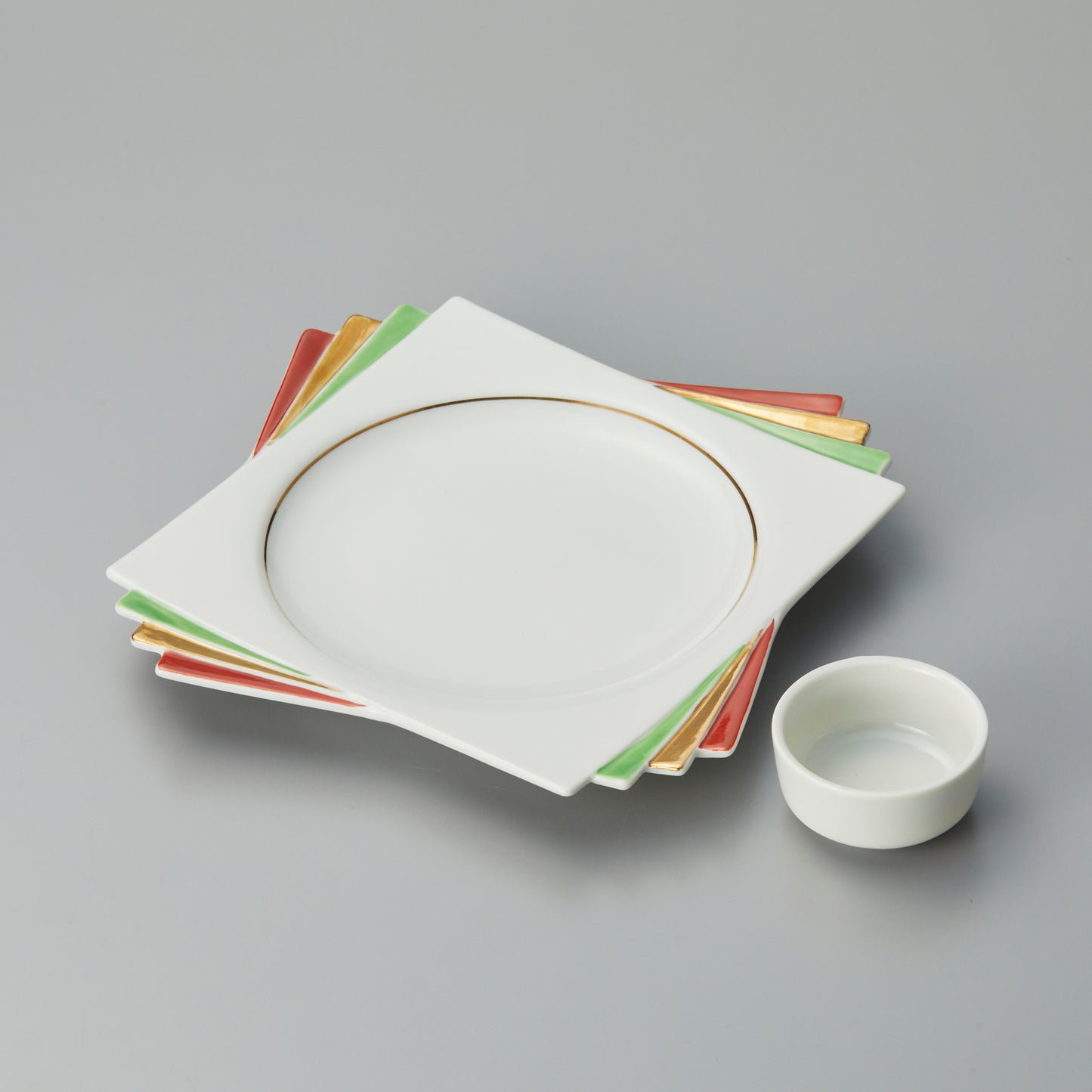 三色上絵千代折角大皿・白丸千代久