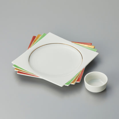 三色上絵千代折角大皿・白丸千代久