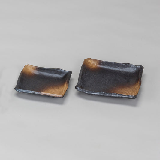 黒備前金茶吹匠正角皿