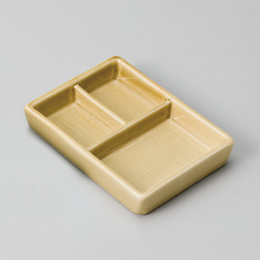 610-13012　T型三点薬味皿　黄土