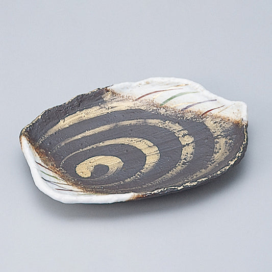 707-10149　焼〆金彩武蔵野葉型焼皿
