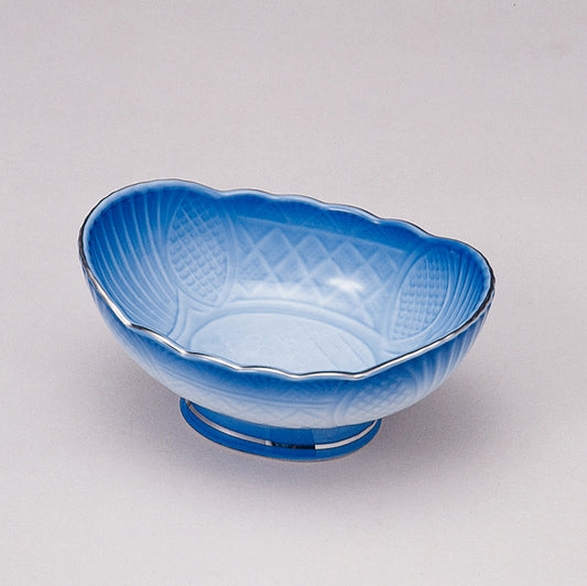 707-10215　ブルー吹彫刻楕円型小丼