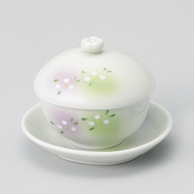 二色吹白花楕円むし碗