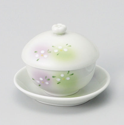 二色吹白花楕円むし碗