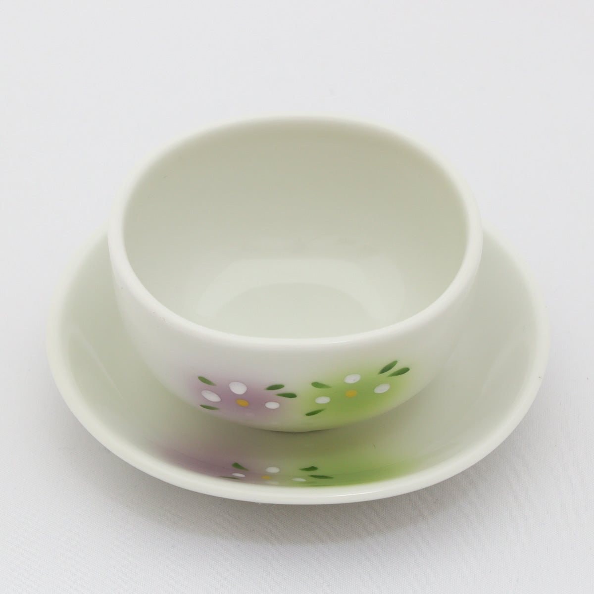 二色吹白花楕円むし碗