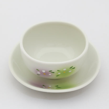 二色吹白花楕円むし碗