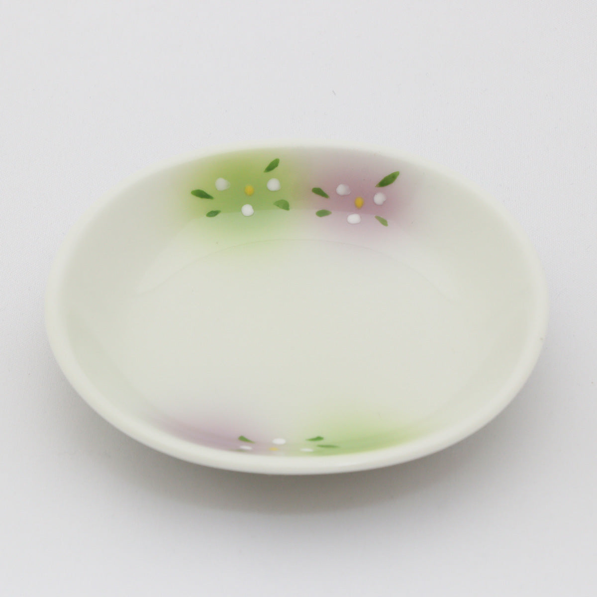 二色吹白花楕円むし碗