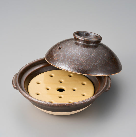 721-10233　茶5.5寸鍋釉中子付蒸鍋