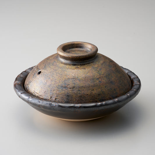 721-10236　金彩6寸高蓋付茶黒渕スジ丸浅鍋