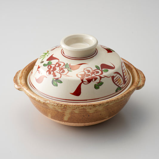 721-10237　竹万歴ソリ蓋付鍋釉5寸土鍋