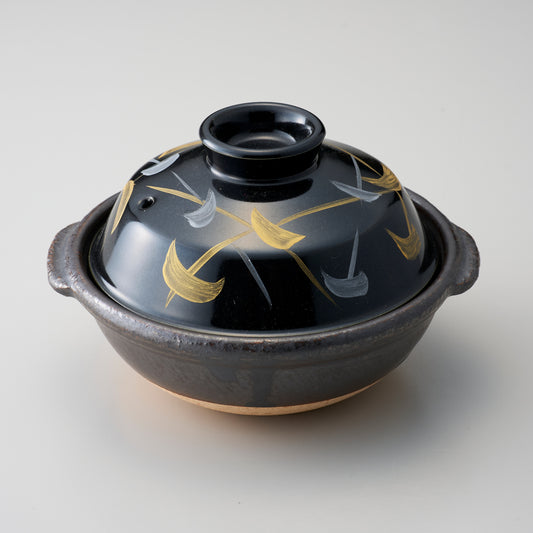 721-10238　金銀むさしのソリ蓋付黒5寸土鍋