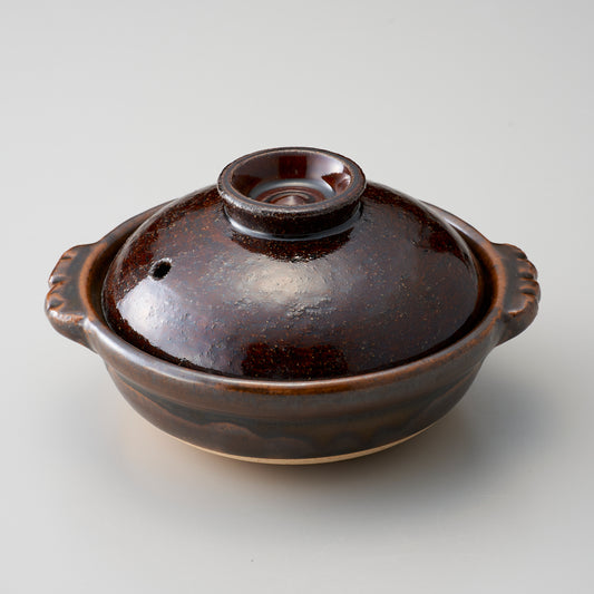 721-10240　アメ釉丸蓋付茶4.5寸浅鍋