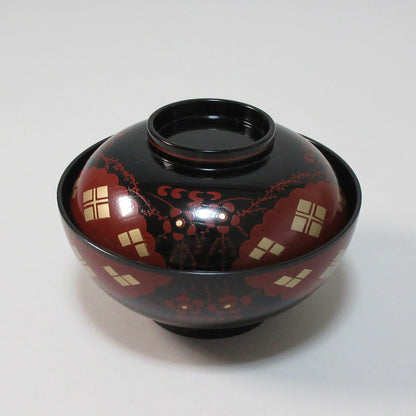 S25-20　木目椀　手描き梅正方寺<9個セット>