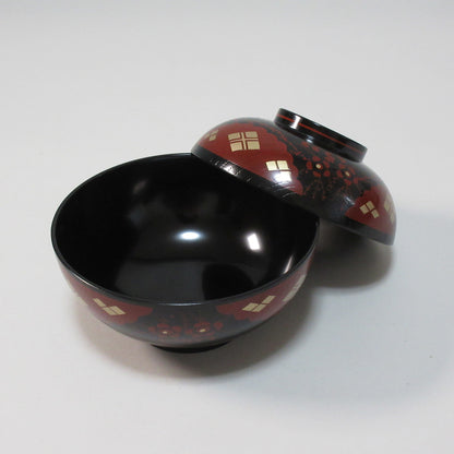 S25-20　木目椀　手描き梅正方寺<9個セット>