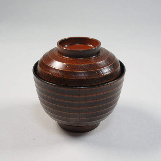 S25-88　3.3木目千筋小吸物椀　ケヤキ<17個セット>