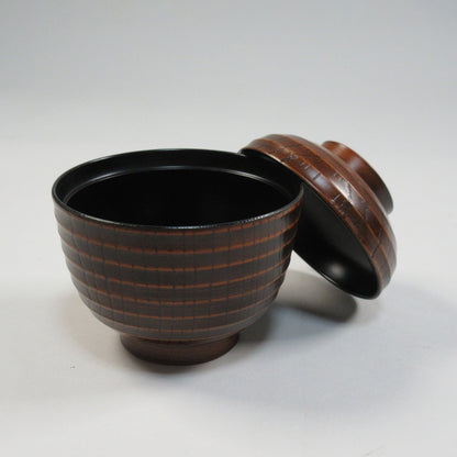 S25-88　3.3木目千筋小吸物椀　ケヤキ<17個セット>