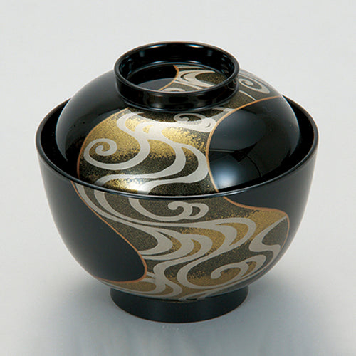 350-10150　黒光琳水絵38吸物椀