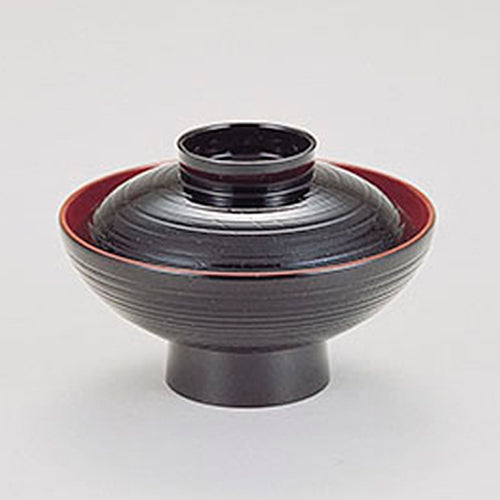 350-13012　4.5寸ヘギメ小槌椀<耐熱>　黒内朱