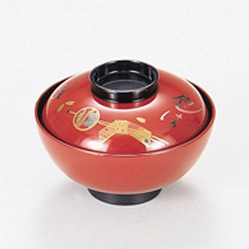 350-15042　4寸千代原椀　朱いろは内黒