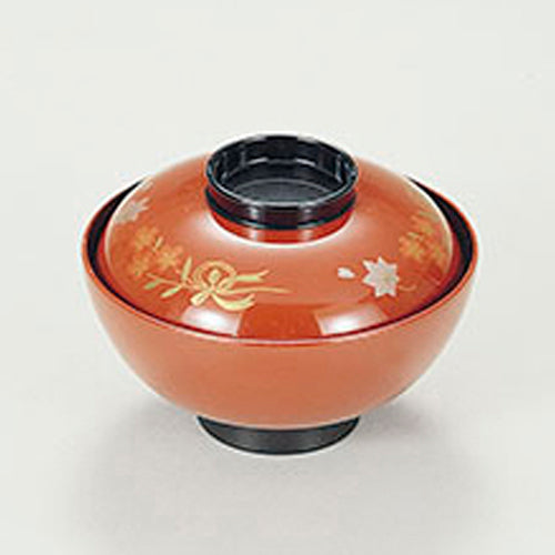 350-15052　4寸千代原椀　朱りぼん春秋