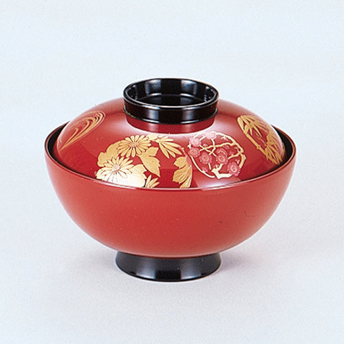 350-15142　4寸千代原椀　朱四君子内黒