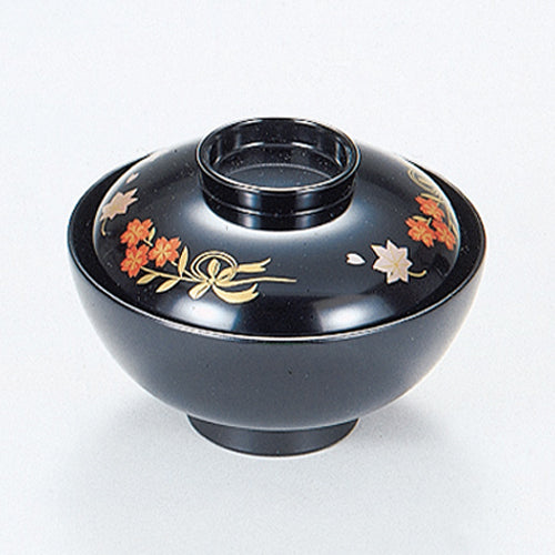 350-15222　4寸千代原椀　黒りぼん春秋内黒