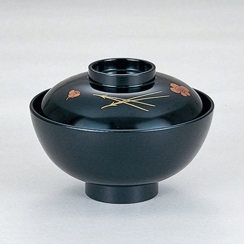 350-15292　4寸千代原椀　黒梅松葉