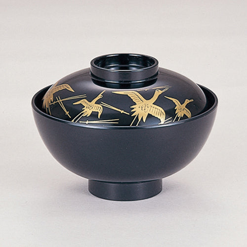 350-15302　4寸千代原椀　黒鶴