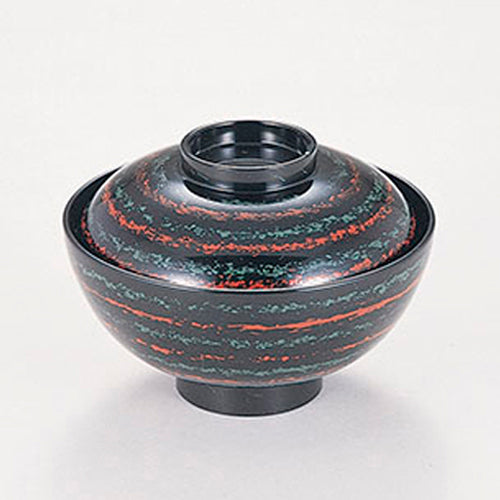 350-15332　4寸千代原椀　黒点緑赤線